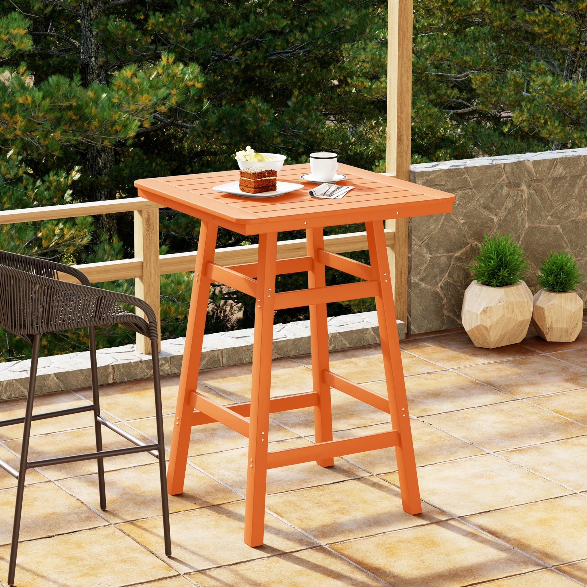 WestinTrends Outdoor 37" Counter Height HDPE Patio Square Bar Table, Dark Brown - Image 7