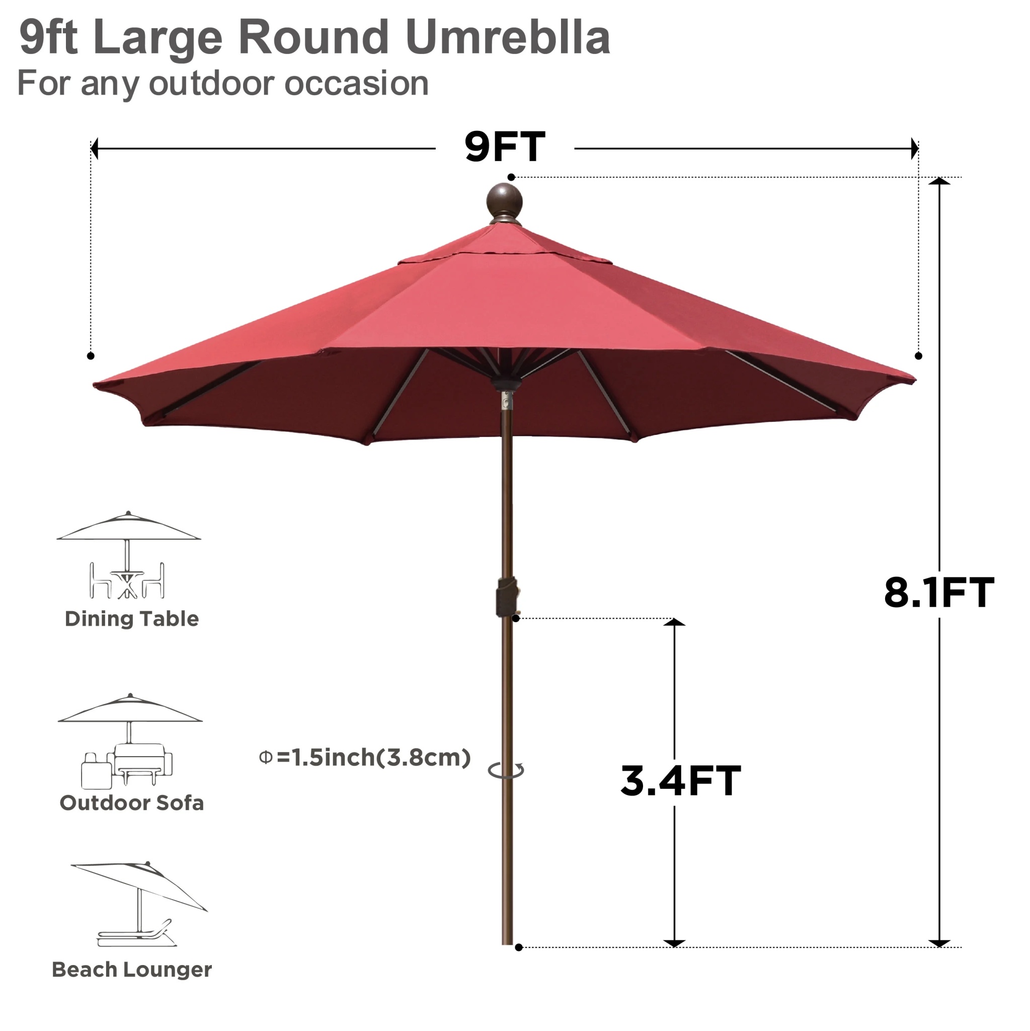 EliteShade 9Ft Market Umbrella Patio Outdoor Table Umbrella-Teal- - Image 22