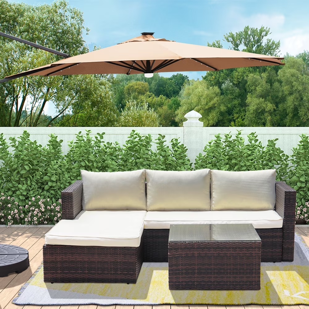 Abble 3pcs Patio Furniture Set Outddor Wicker Sectional Set Conversation Sofa Set with Cushions-Gray - Image 3