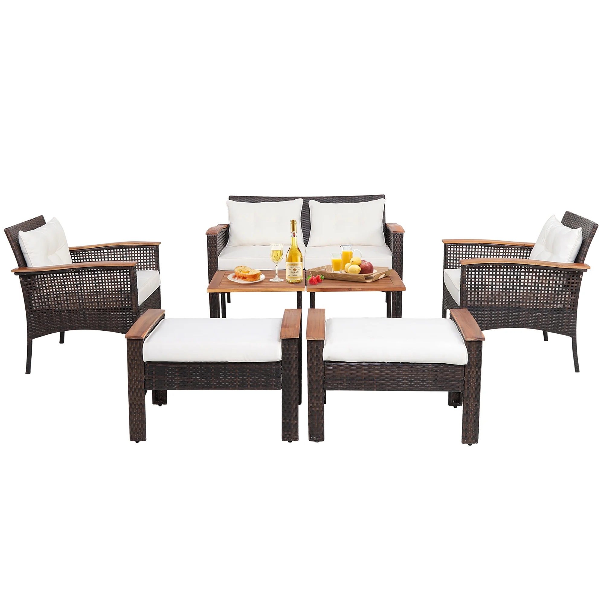 Gymax 7PCS Patio Rattan Sofa Set Outdoor Wicker Conversation Set w/ Coffee Tables - Image 2