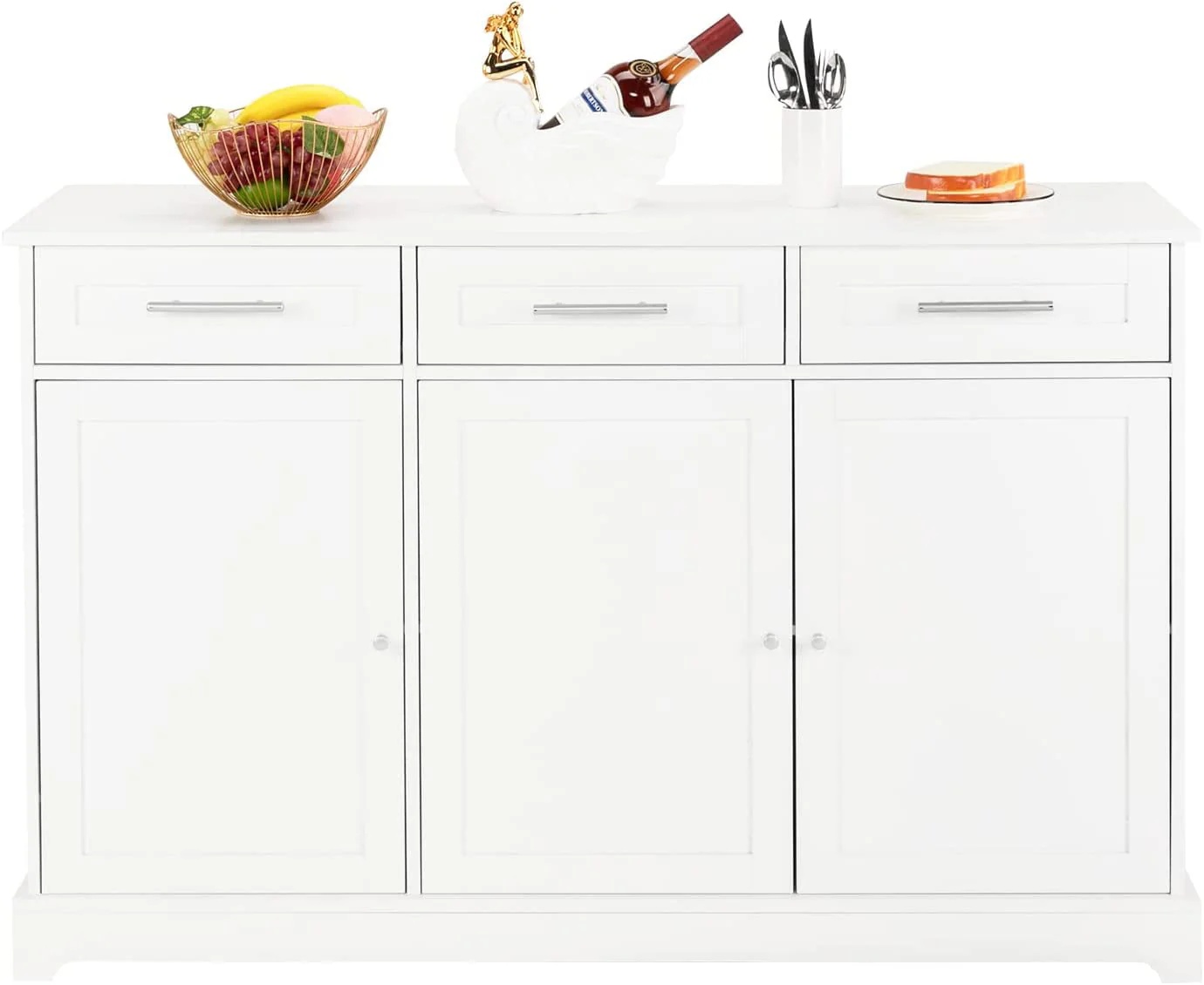 VINGLI White Credenza,Kitchen Buffet Cabinet with Storage,Dining Sideboard Buffet Console Table with Cabinet,Adjustable Shelves and Drawers - Image 3