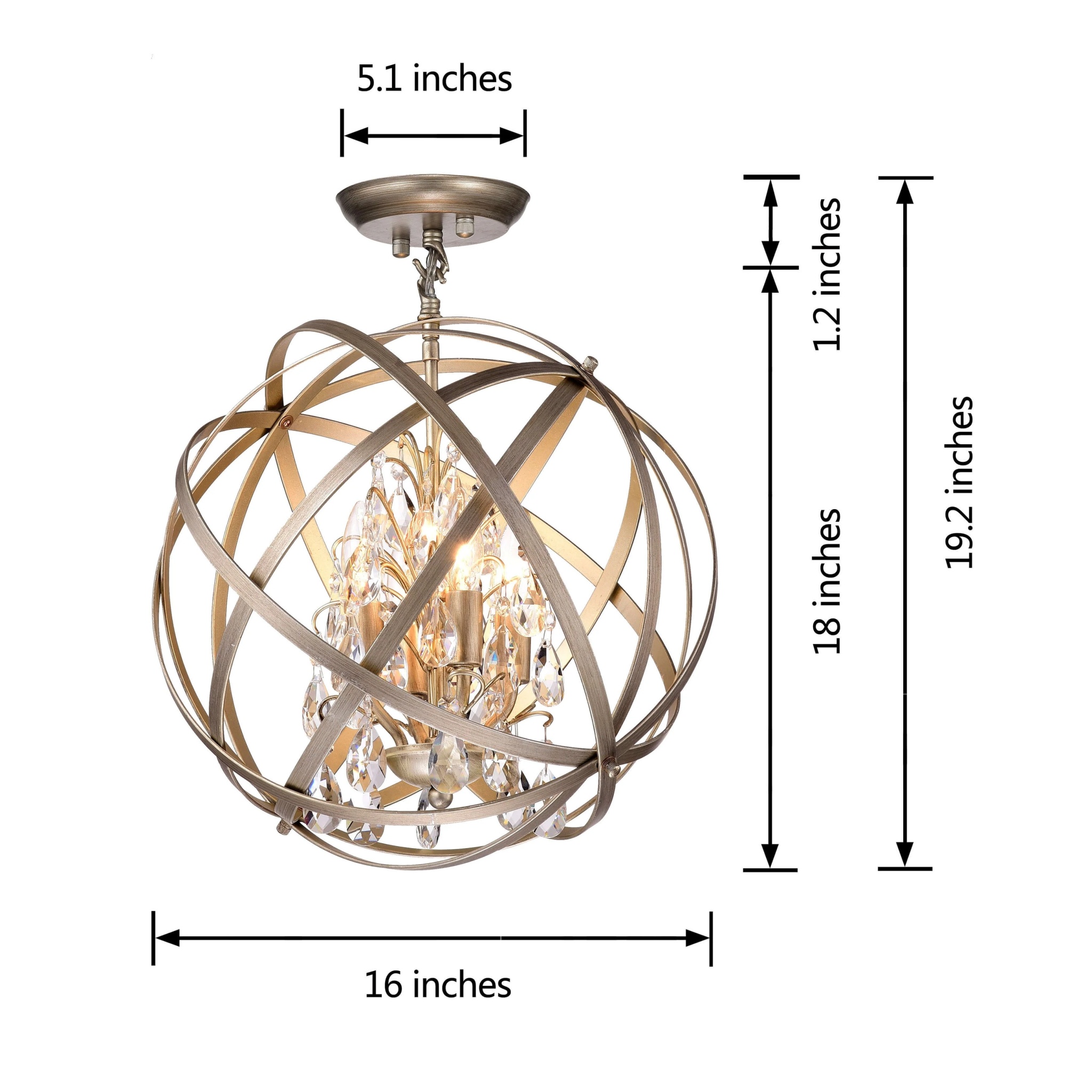 The Lighting Store Benita Light Gold with Bronze 4-light Metal Globe Crystal Semi-Flush Mount - Image 3