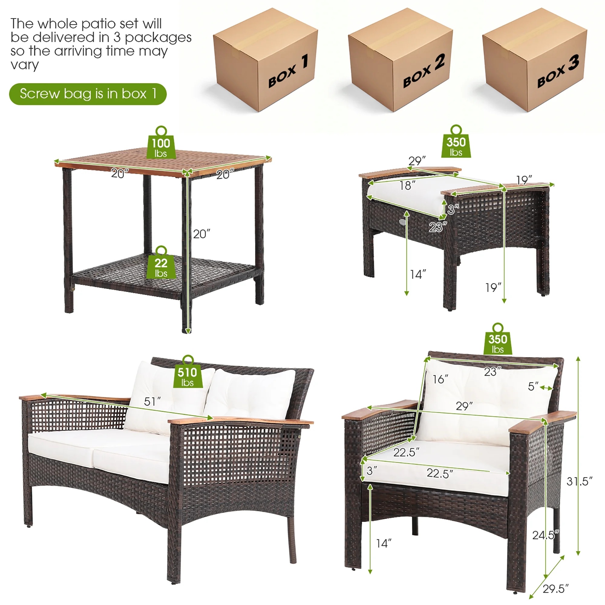 Gymax 7PCS Patio Rattan Sofa Set Outdoor Wicker Conversation Set w/ Coffee Tables - Image 3