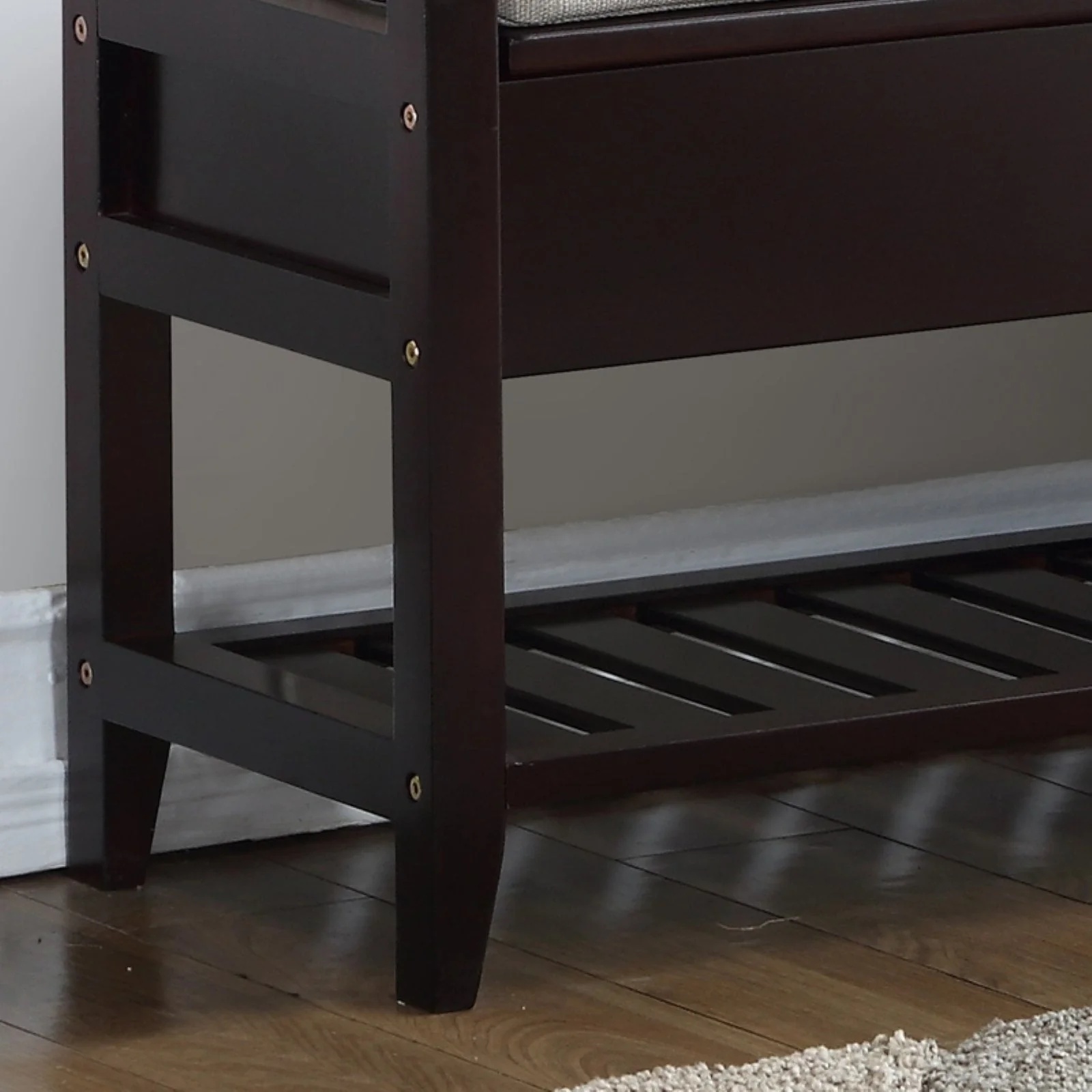 Roundhill Furniture Vannes Storage & Upholstered Bench, Espresso - Image 4