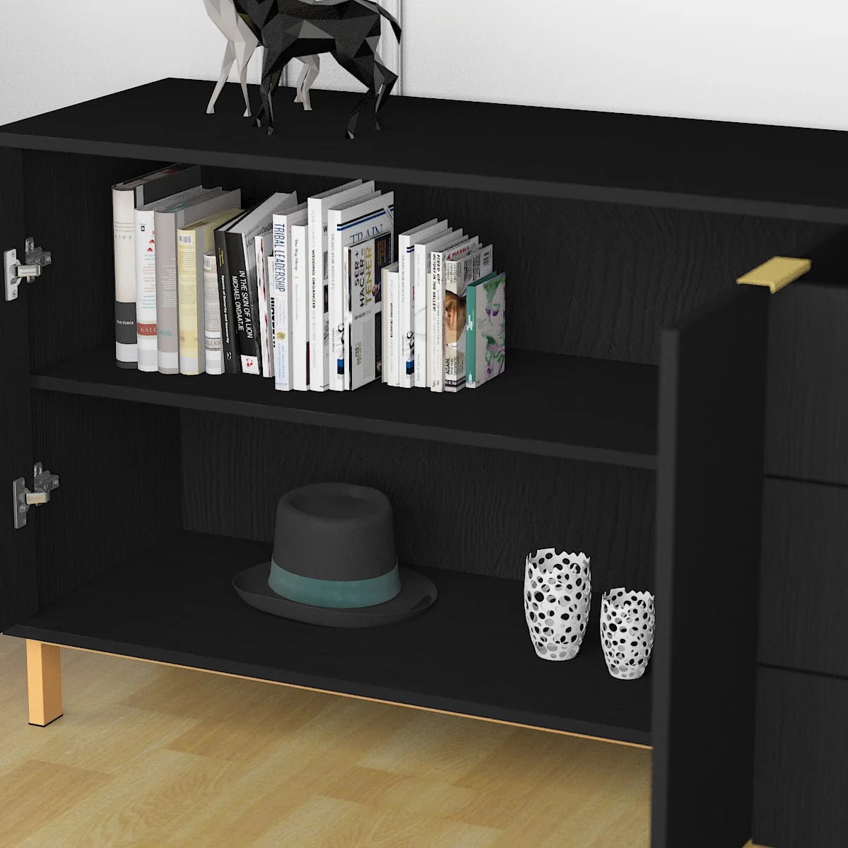 Modern Sideboard Buffet Storage Cabinet with 3 Drawers and Door for Living Room Black - Image 4