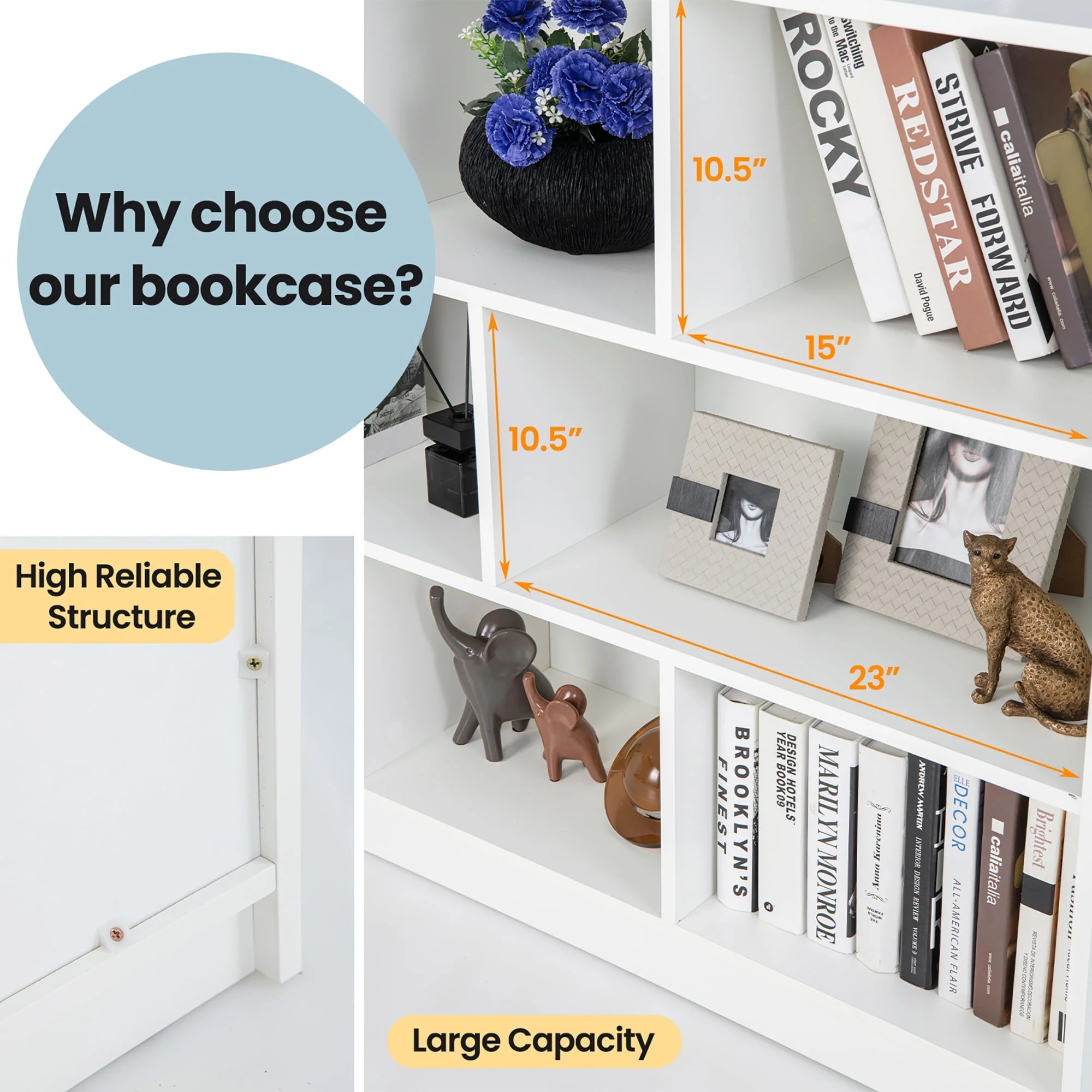 Costway 3-tier Open Bookcase 8-Cube Floor Standing Storage Shelves Display Cabinet White - Image 6