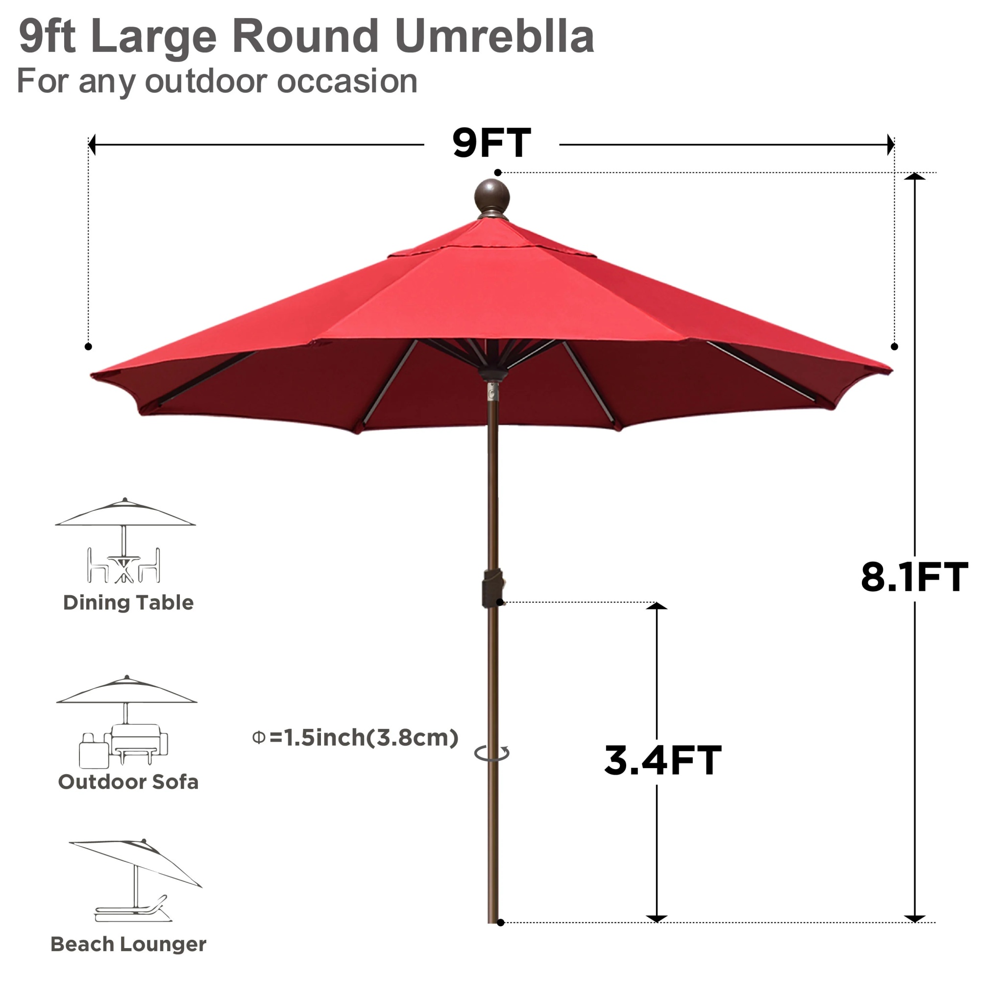 EliteShade 9Ft Market Umbrella Patio Outdoor Table Umbrella-Teal- - Image 33