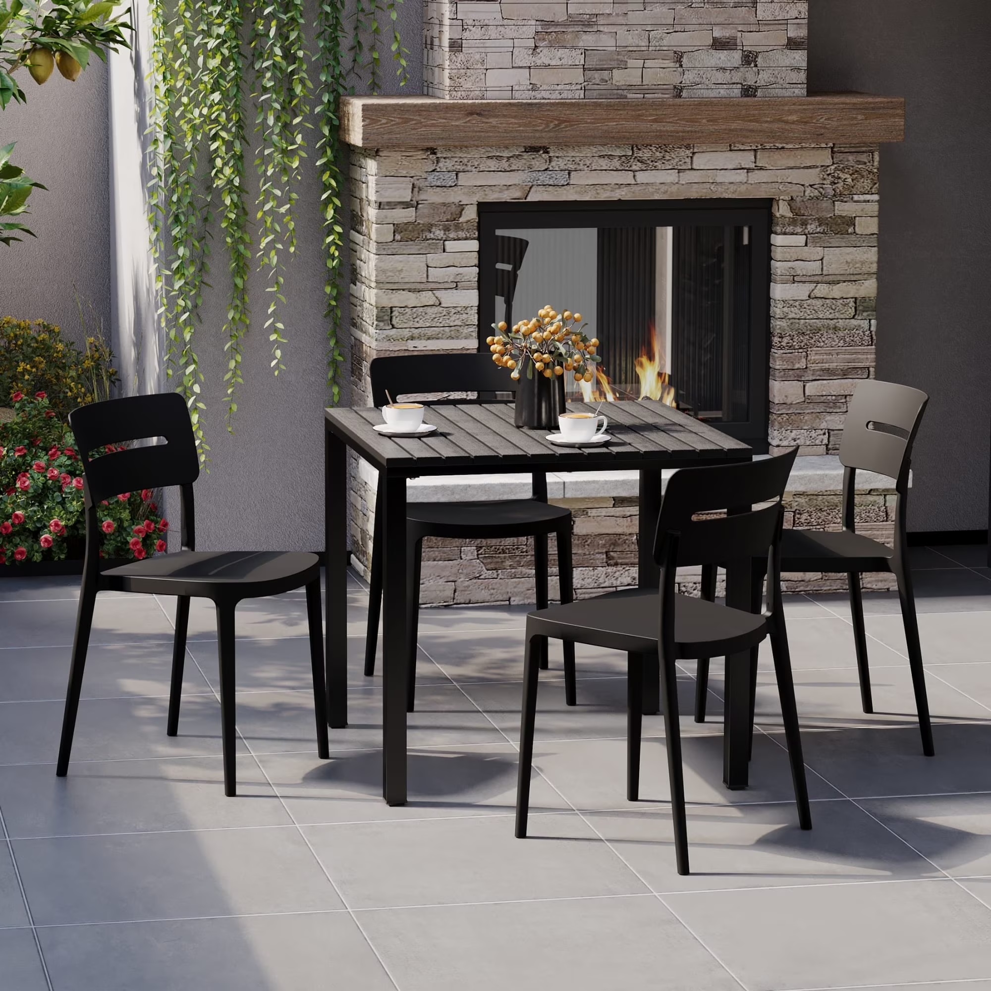 WestinTrends Playa 5-Piece Outdoor Metal Frame Dining Table Patio Set with Stackable Patio Dining Chairs, Olive Green - Image 3