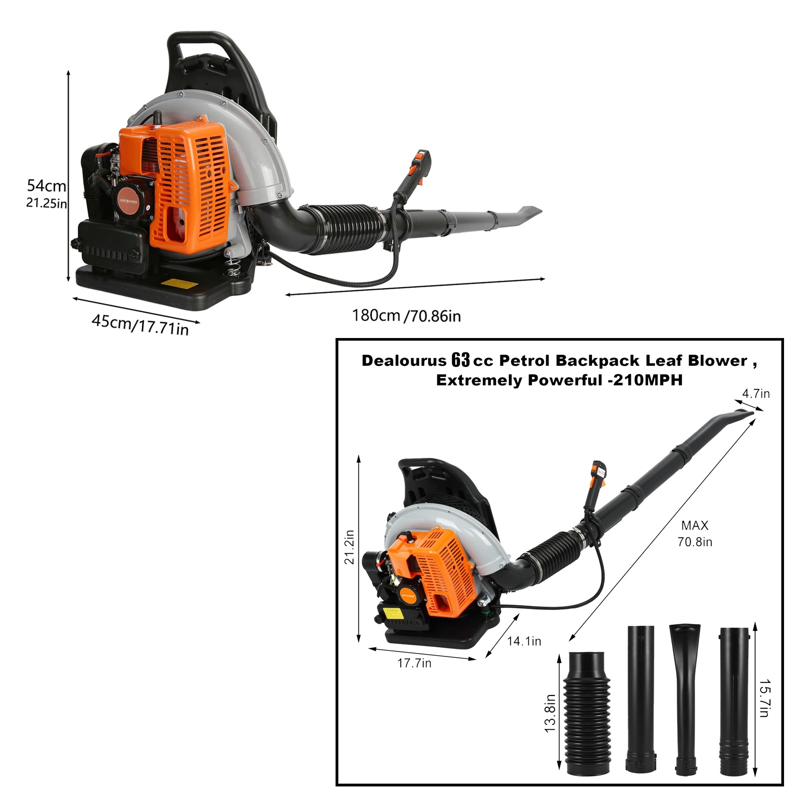 Limorve EB650 Backpack Leaf Blower, 2-Stroke Engine Multi-purpose 63 Cubic Centimeter High Strength Snow Blower for Lawn Care, Patio, Sidewalk,Snow Blowing-Orange - Image 2