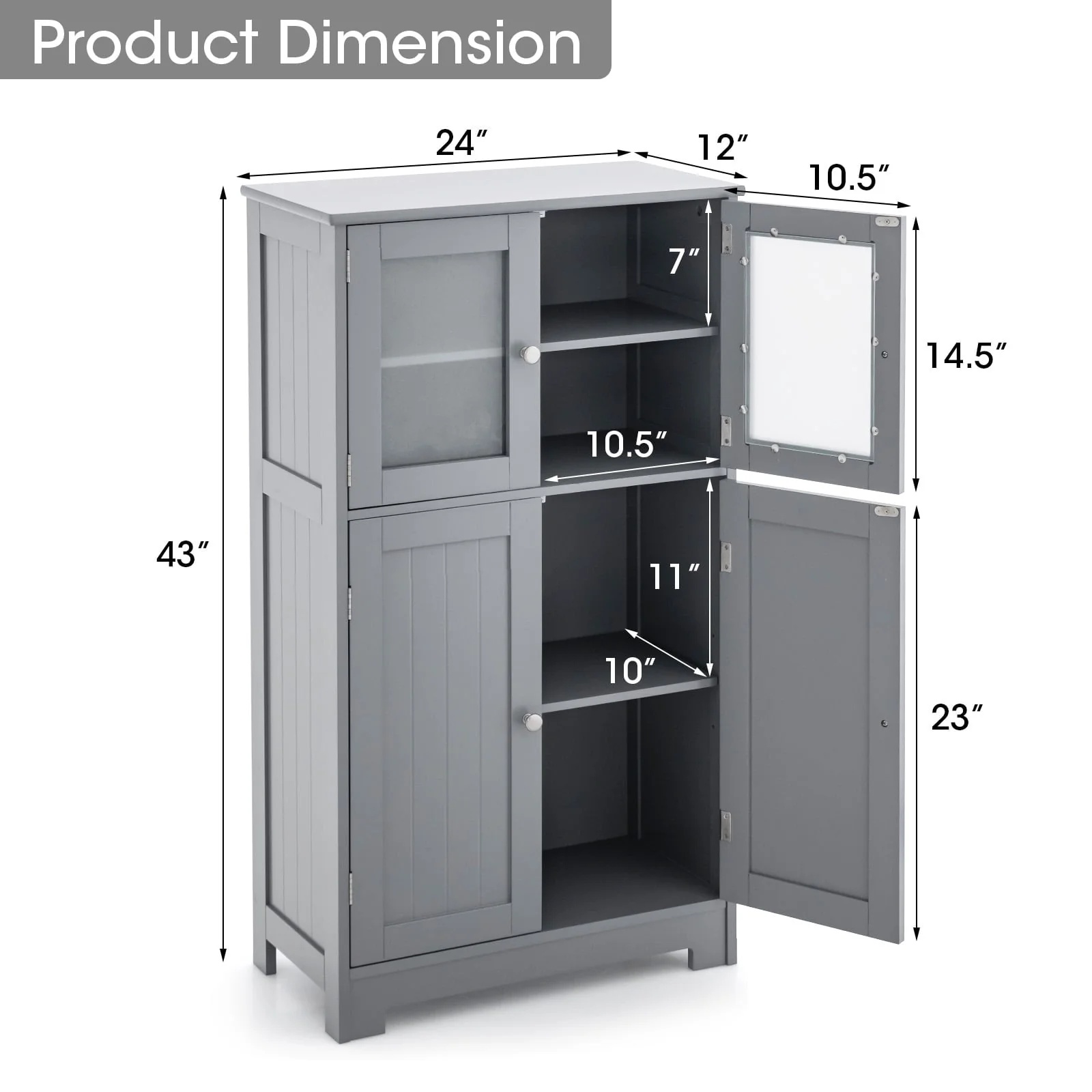 Topbuy Bathroom Storage Cabinet Freestanding Storage Cabinet w/ 4 Doors Wooden Kitchen Cupboard w/ Adjustable Shelf - Image 9