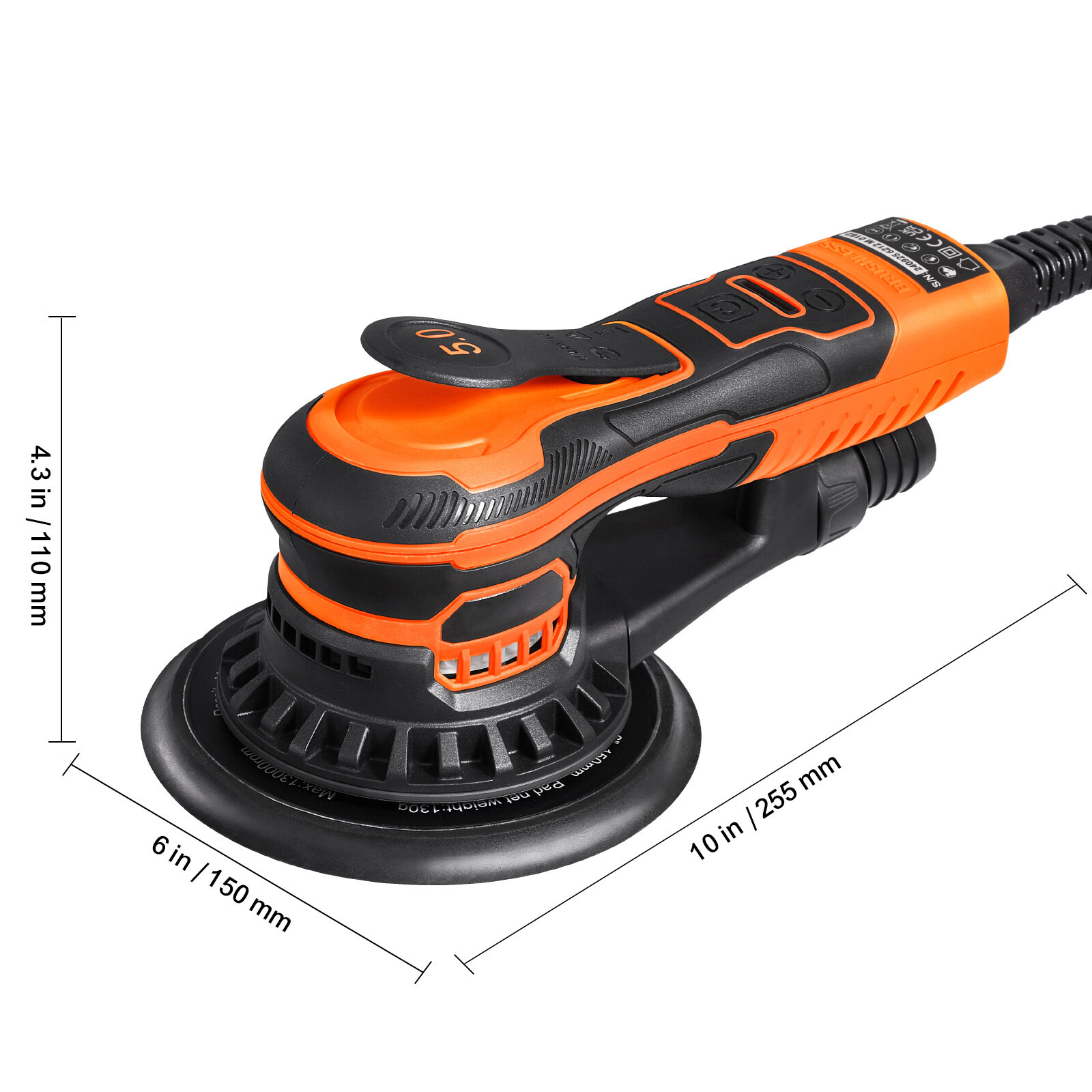 Random Orbital Sander 6'' Palm Sander 10000 PRM 10 PCS Sandpapers 6 Speeds - Image 8
