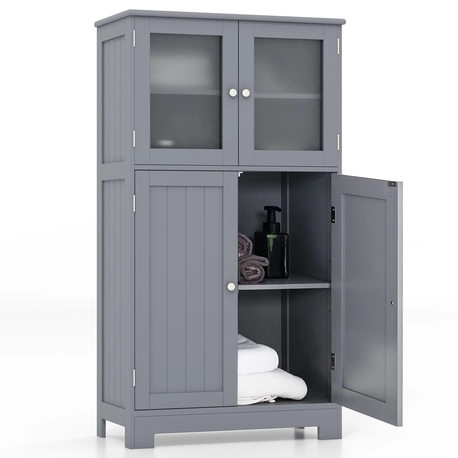 Topbuy Bathroom Storage Cabinet Freestanding Storage Cabinet w/ 4 Doors Wooden Kitchen Cupboard w/ Adjustable Shelf - Image 10