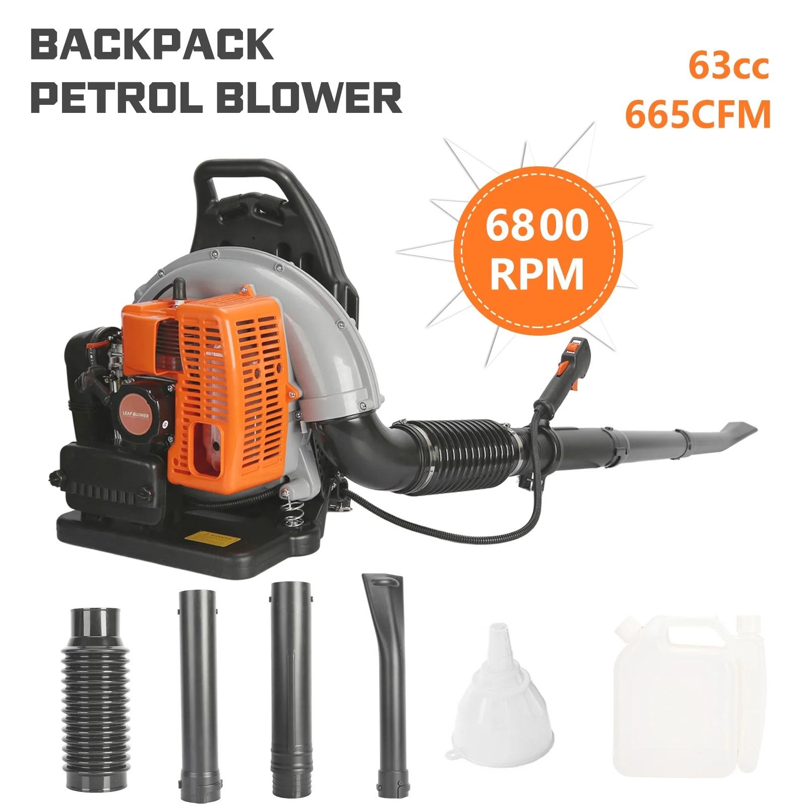 Limorve EB650 Backpack Leaf Blower, 2-Stroke Engine Multi-purpose 63 Cubic Centimeter High Strength Snow Blower for Lawn Care, Patio, Sidewalk,Snow Blowing-Orange - Image 9
