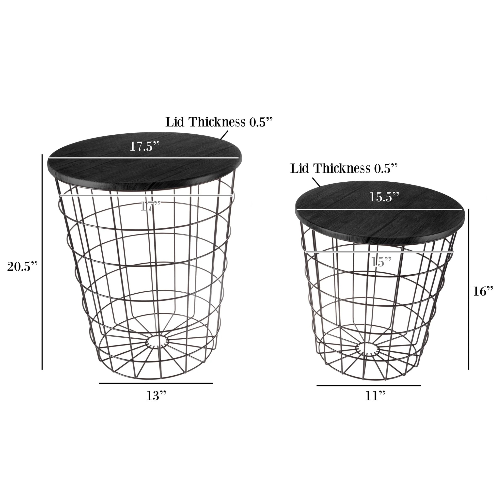 Nesting End Tables with Storage- Set of 2 Round Metal Baskets By Lavish Home (Black) - Image 3