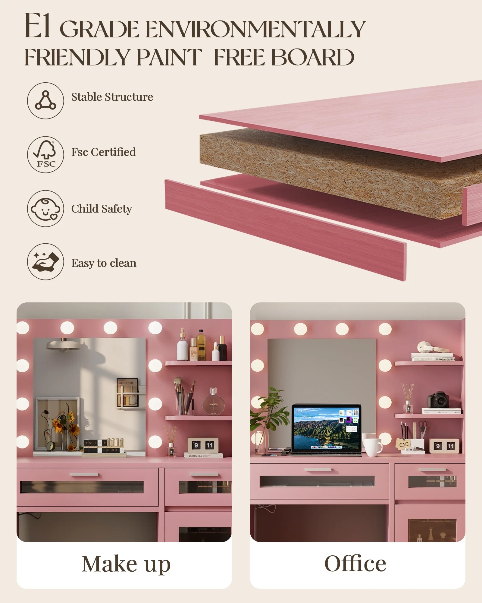 LIVELYGLOW Vanity Desk with Mirror and Lights, Makeup Vanity with Drawer & Storage Shelves, Cabinet, 3 Lighting Modes Adjustable Brightness,White - Image 17