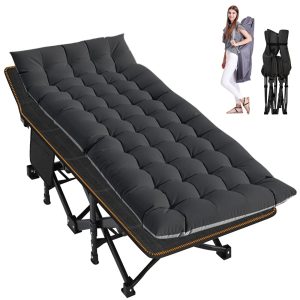 MOPHOTO 75" Adult Camping Cot Folding Cot, Portable Heavy Duty Sleeping Bed with Pad, Outdoor Patio Folding Lounge Chair
