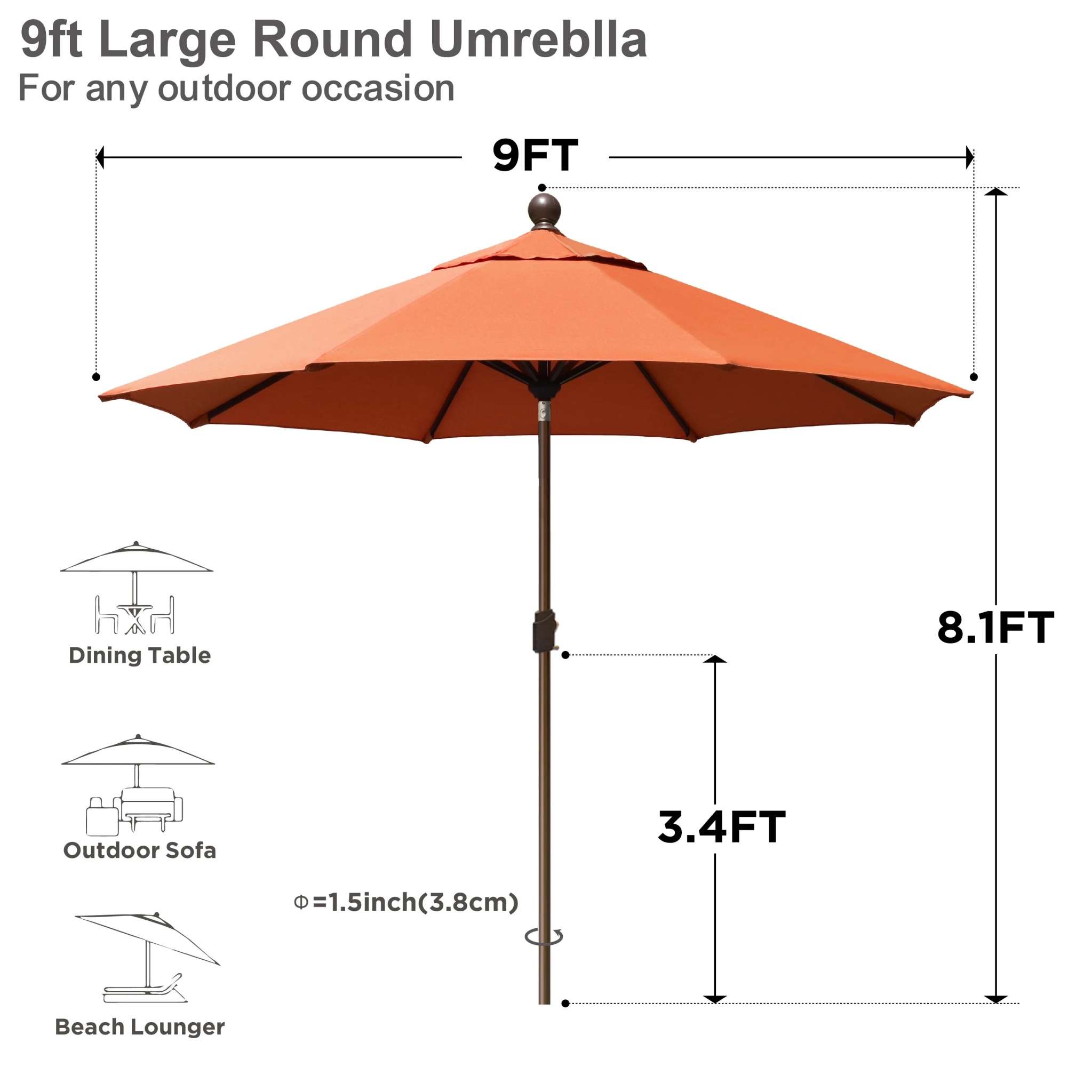 EliteShade 9Ft Market Umbrella Patio Outdoor Table Umbrella-Teal- - Image 41