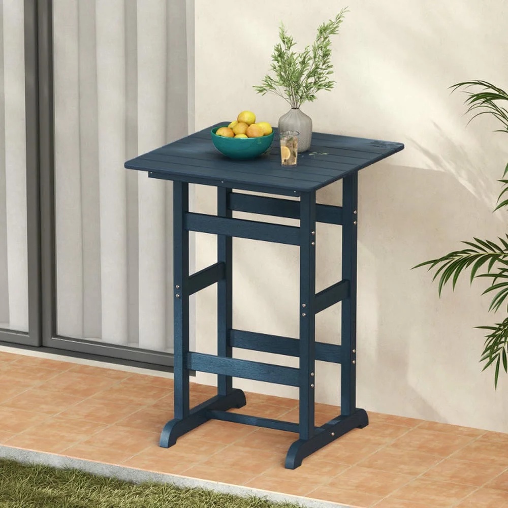 GVN Outdoor Eating Tables,Patio Table,30 Inch Square Bar Table Dining Table with Slatted Tabletop for Poolside-Navy - Image 9
