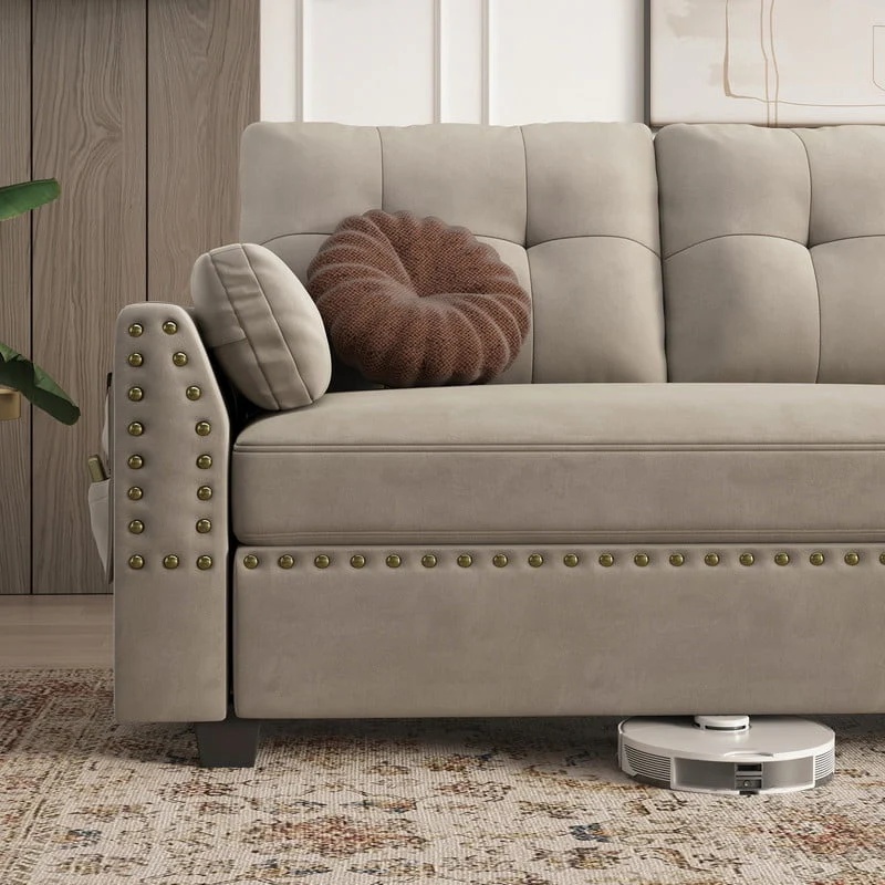 HONBAY Modern Velvet Sofas Set with Storage Ottoman Sectional Sofa in Peal Grey - Image 6