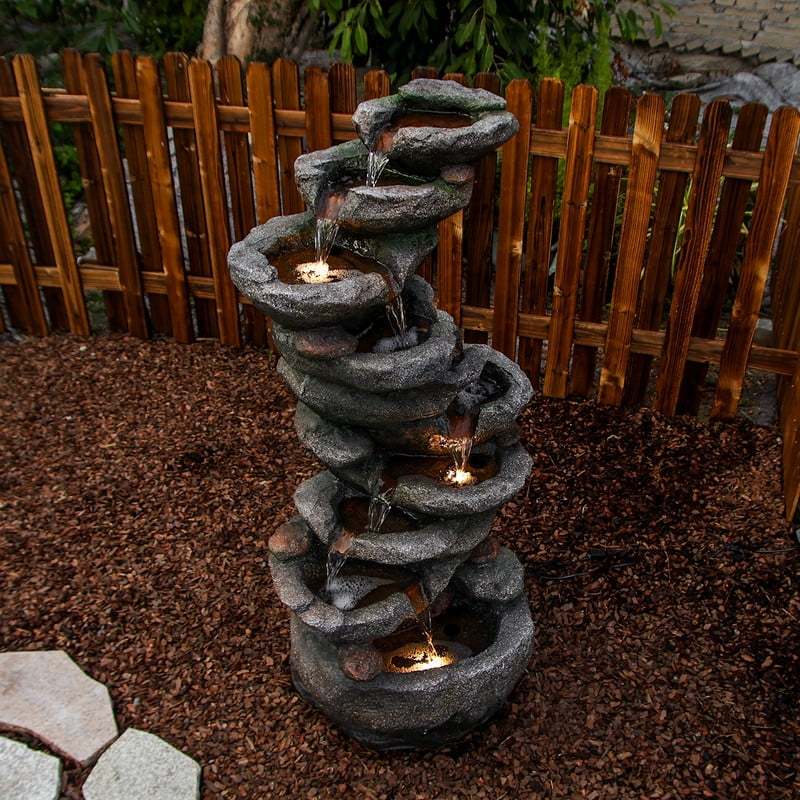 10-Tier Rock Waterfall Fountain -C 39.76" Cascading LED Feature for Garden & Patio - Image 3