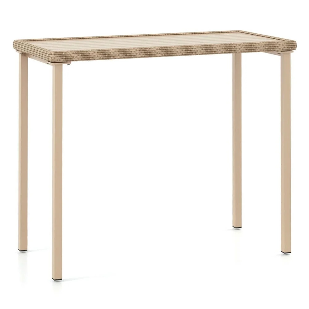 GVN Backyard Coffee Tables,Outdoor Patio Bar Table Heavy Duty Rectangle Metal Frame-Brown - Image 9