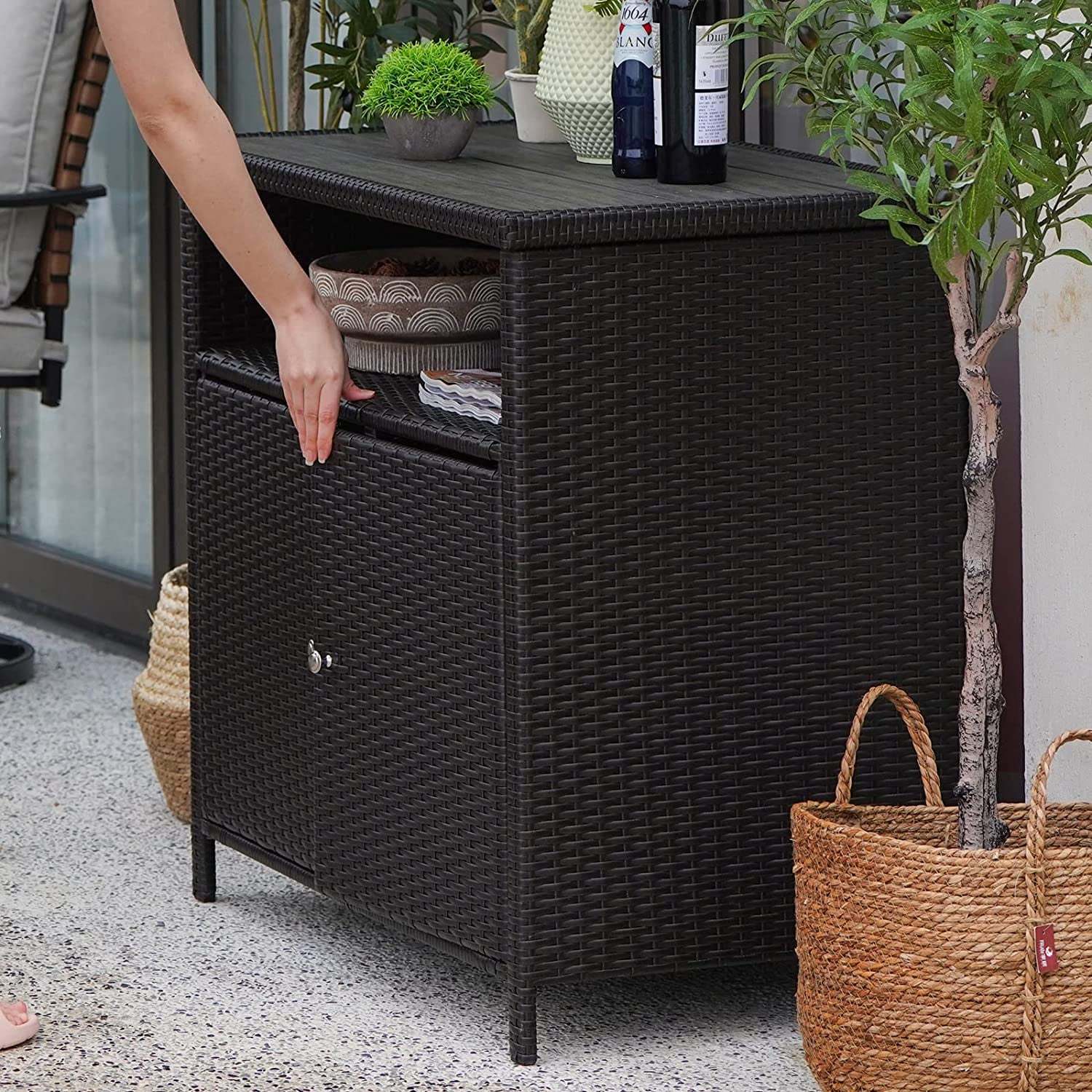 Grand Patio Dylan Outdoor Wicker 2-Door Storage Cabinet, Brown - Image 8