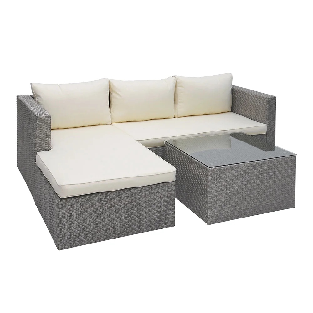 Abble 3pcs Patio Furniture Set Outddor Wicker Sectional Set Conversation Sofa Set with Cushions-Gray - Image 4