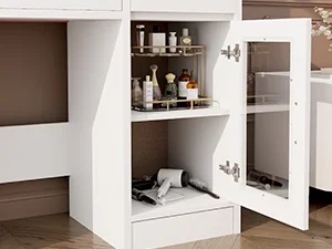 LIVELYGLOW Vanity Desk with Mirror and Lights, Makeup Vanity with Drawer & Storage Shelves, Cabinet, 3 Lighting Modes Adjustable Brightness,White - Image 58