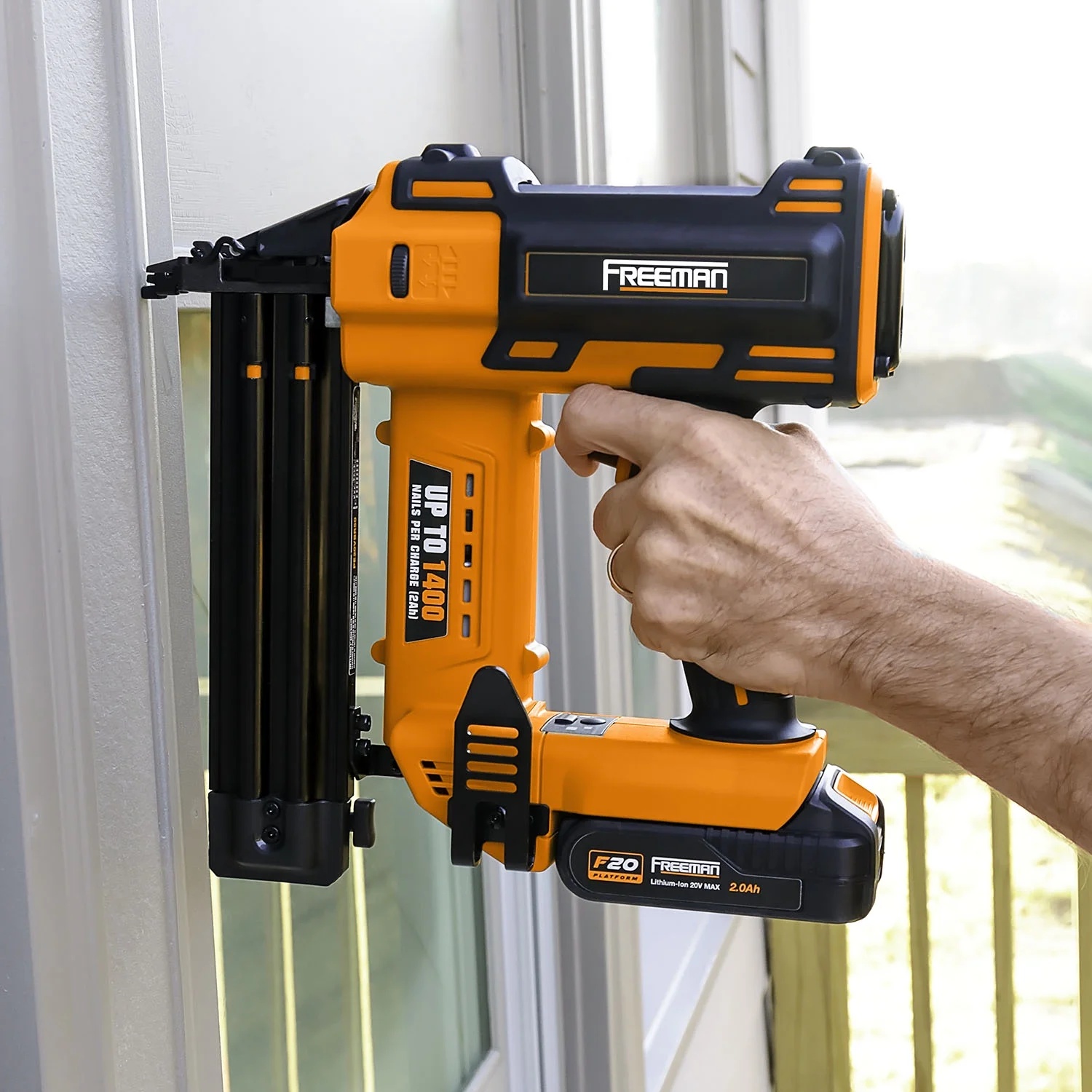 Freeman PE20VBR50 20 Volt Cordless 18-Gauge 2" Brad Nailer Kit with Lithium Ion Battery, Charger, Bag, and Nails (500 Count) -C 1400 Shots per Charge - Image 6