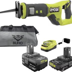 Cordless Reciprocating Saw Bundle with Ryobi 18V Reciprocating Saw 4.0 Ah and 2.0 Ah Battery 18-Volt Lithium-Ion Charger 16 Inch Buho Tool Bag