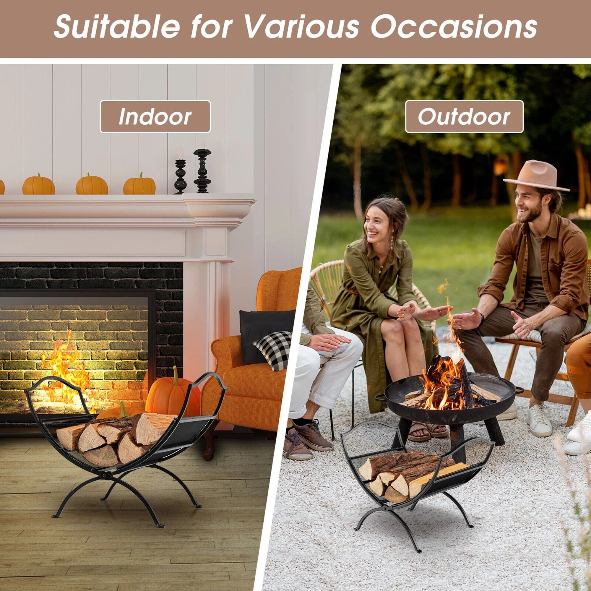 Gymax Fireplace Log Holder Folding Firewood Rack Storage Heavy Duty Logs Stacker - Image 8