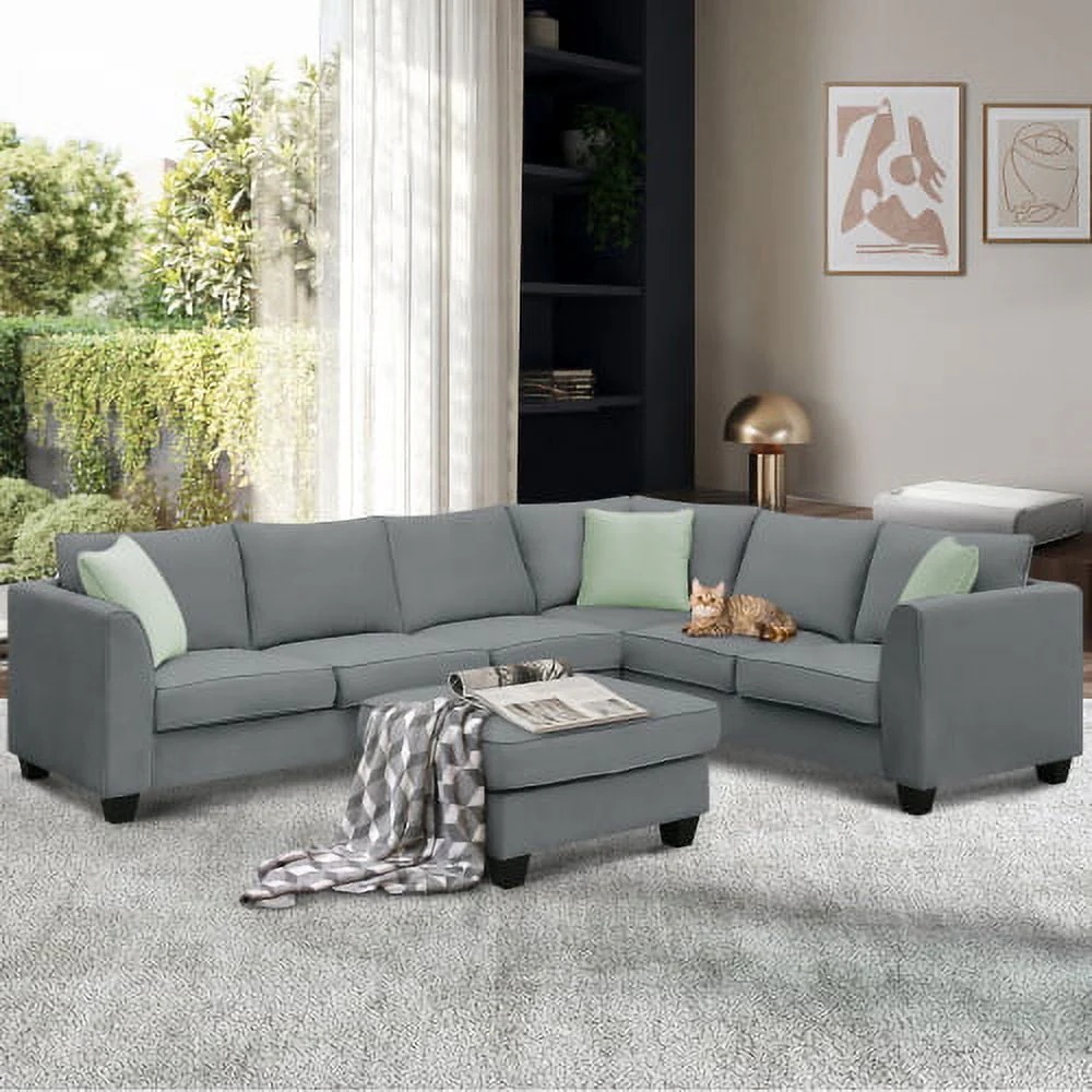 THINK 30,Convertible Sectional Sofa with Storage Ottoman, Modern Modular Sofa Sets L Shape Couches with 3 Pillows, for Living Room Furniture, Grey - Image 13