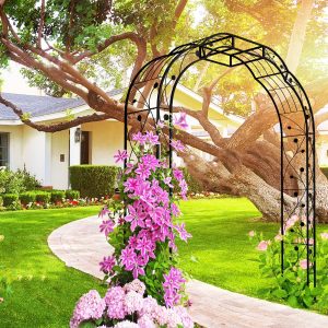 Yoneston 98.4"H Metal Garden Arch Trellis, Garden Arbor Trellis Support Rose Arch for Outdoor Plant Climbing or Wedding Decor, Black