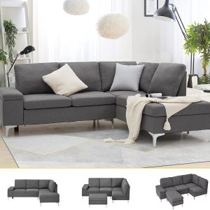 YODOLLA 85.5" Sectional Sofa with Armrest Storage, Right Facing Convertible Couch for Living Room, Gray