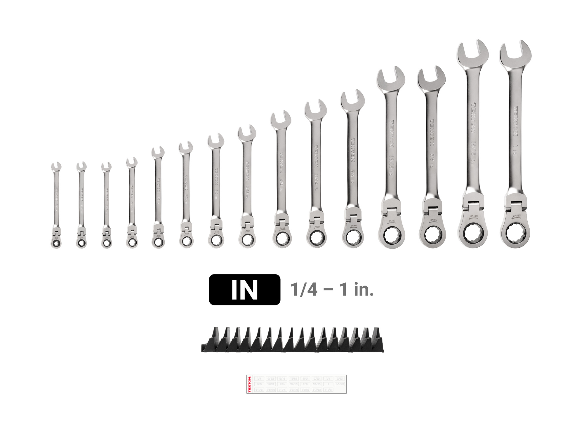 TEKTON Flex Head 12-Point Ratcheting Combination Wrench Set with Modular Wrench Organizer, 15-Piece (1/4-1 in.) | WRC95301 - Image 2