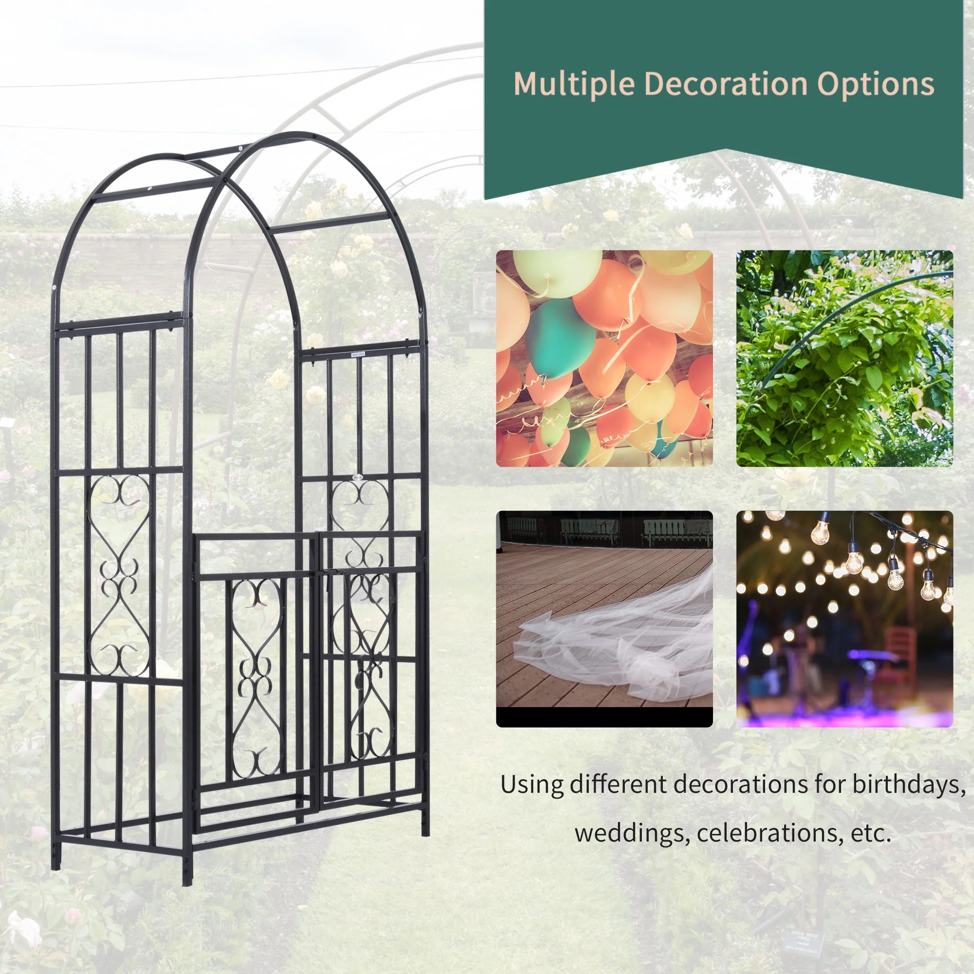 Outsunny 4ft x 7ft Metal Garden Arch Backyard Bridal Archway Wedding Decoration - Image 6