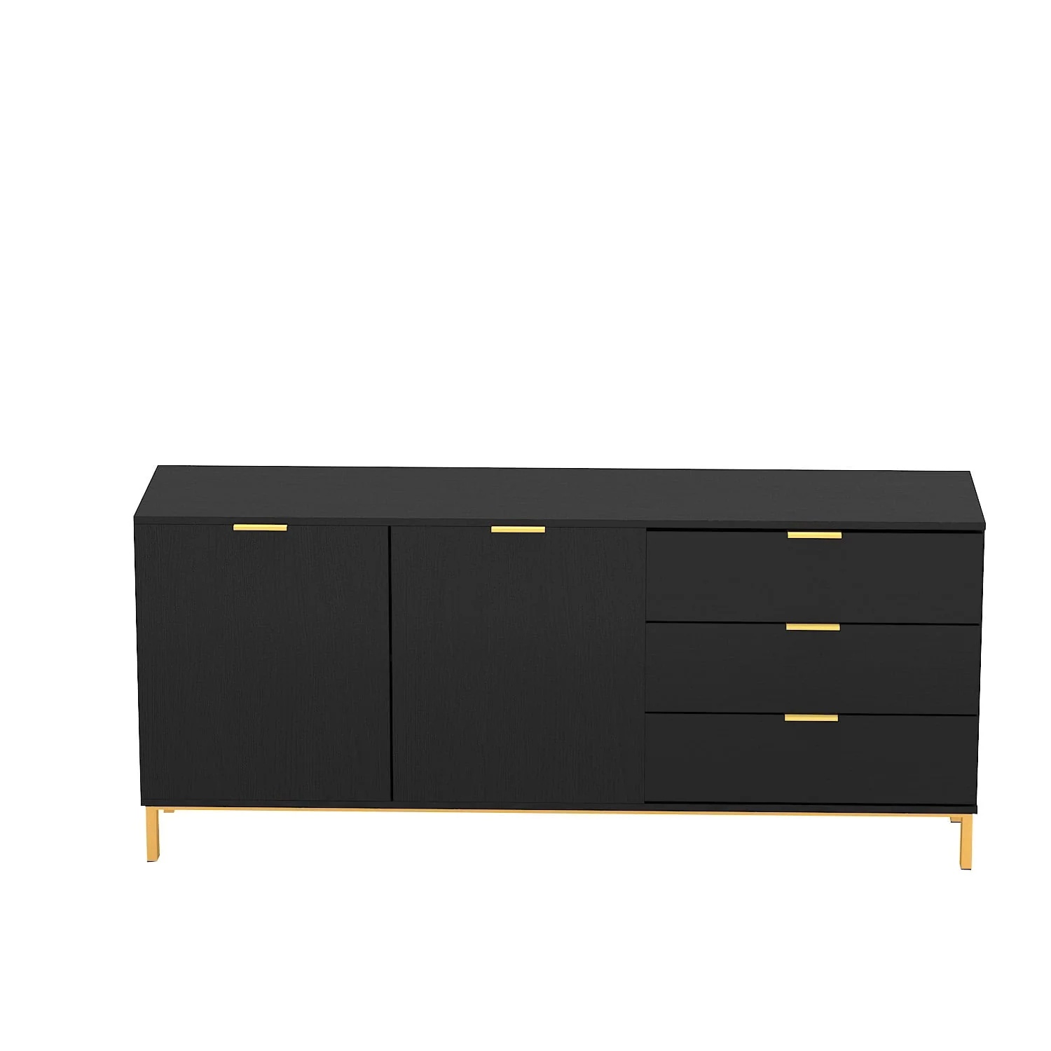 Modern Sideboard Buffet Storage Cabinet with 3 Drawers and Door for Living Room Black - Image 3
