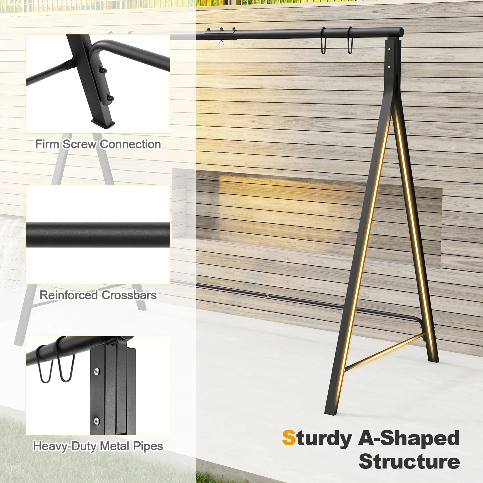 Costway Outdoor Porch Swing Frame Patio Metal Swing Stand with A-Shaped Structure - Image 5