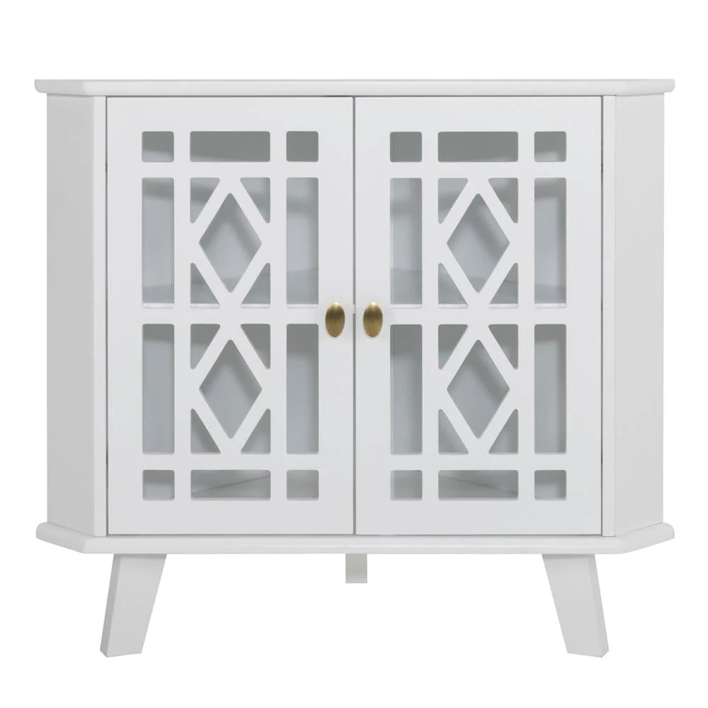 Eclife 32" Corner Sideboard Cabinet Freestanding Space Saving Storage Organizer with 2 Doors and 2-Tier Shelves, White - Image 8