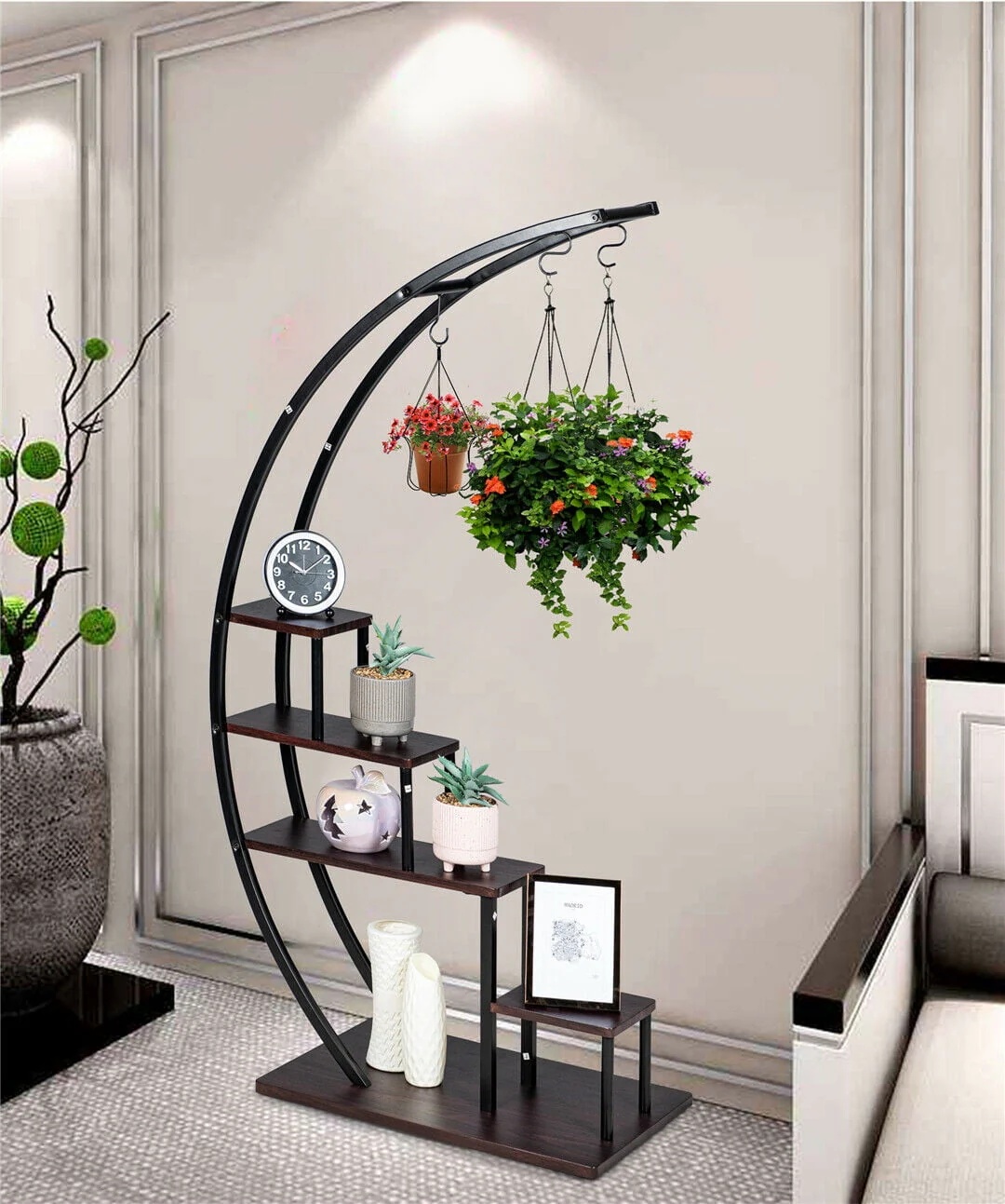5 Tier Metal Plant Stand Indoor Curved Circular Display Book Shelf Storage - Image 10