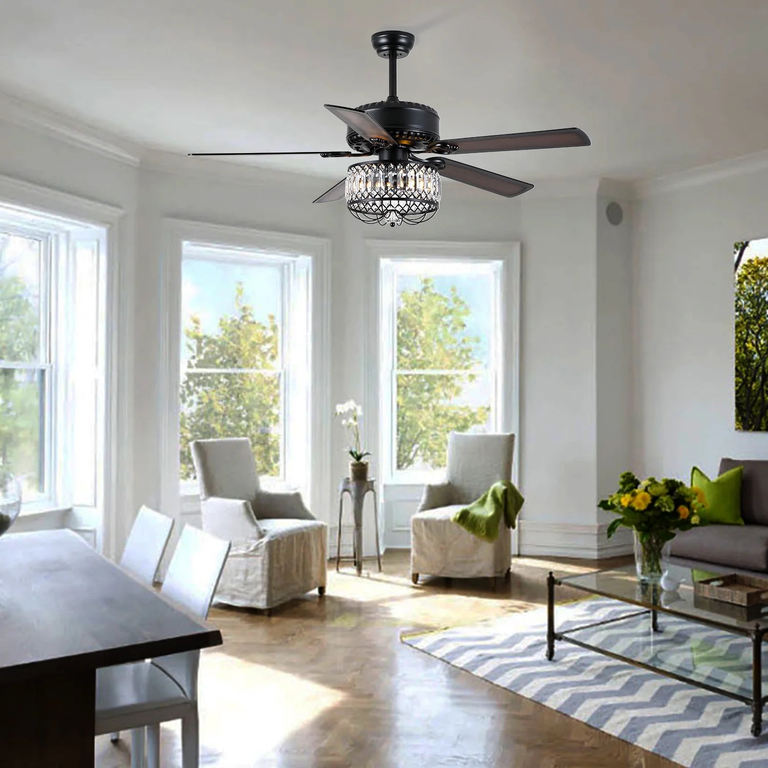 Kviflon 52" Farmhouse Ceiling Fan with Lights & Remote, Crystal Chandelier, Wood Blades, Quiet Motor, 6-Speed, Timer, Modern Lighting for Living Room, Bedroom, Dining Room, Chrome Finish - Image 22