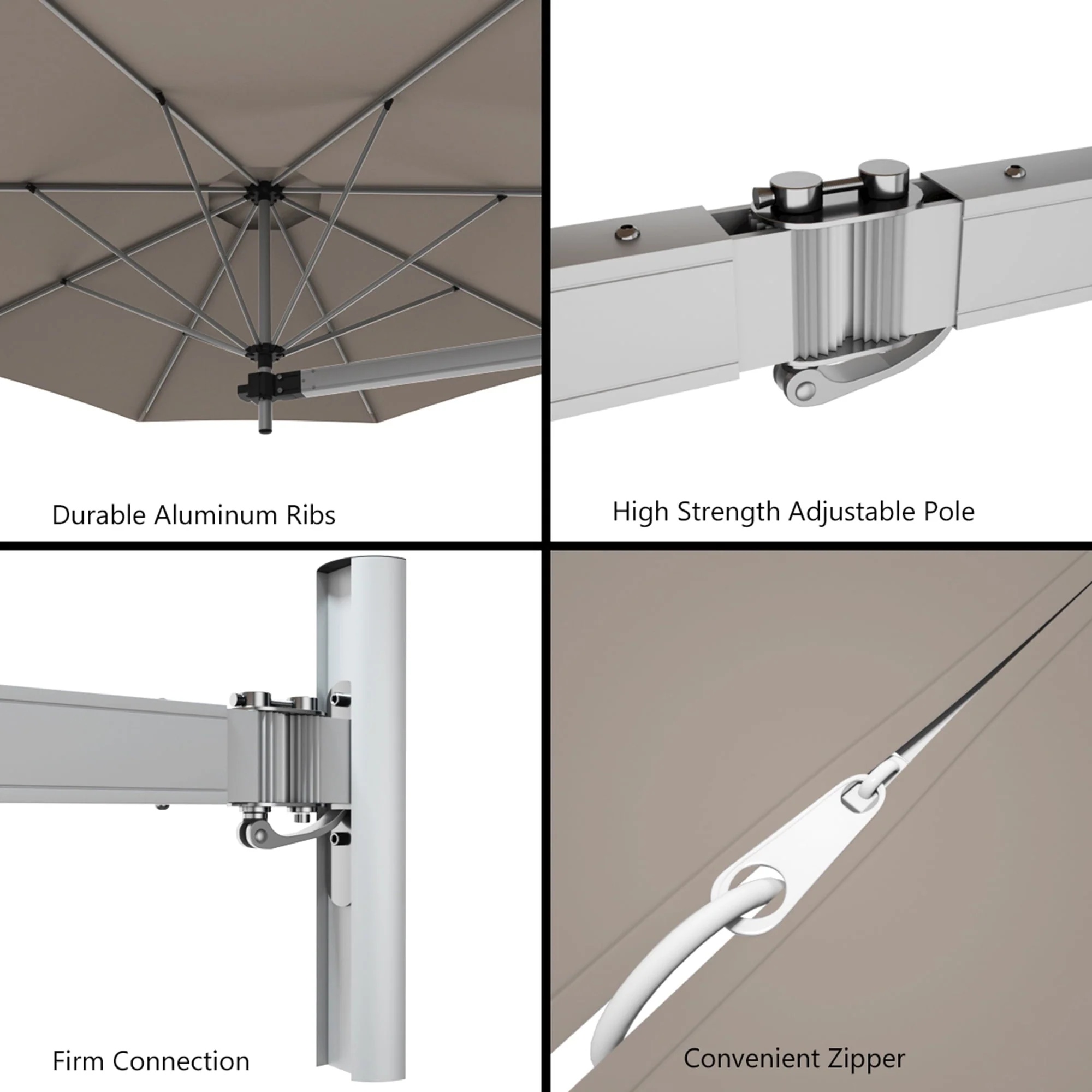 Gymax 8FT Patio Wall Mounted Cantilever Umbrella Parsol w/ Adjustable Pole Tan - Image 9