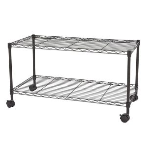 Zimtown 2-Tier Adjustable Rolling Cart, 35"W x 17.7"D x 19"H Garage Shelving Unit Storage Rack, Black