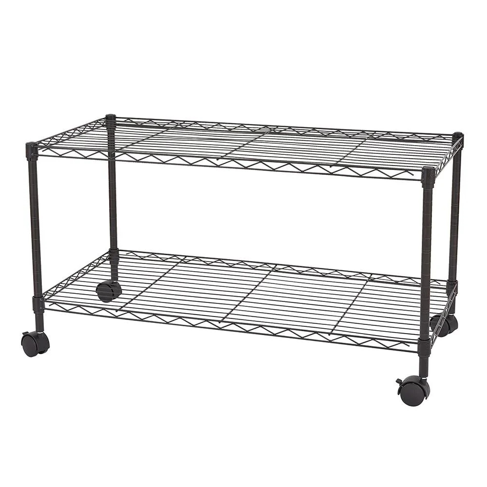 Zimtown 2-Tier Adjustable Rolling Cart, 35"W x 17.7"D x 19"H Garage Shelving Unit Storage Rack, Black