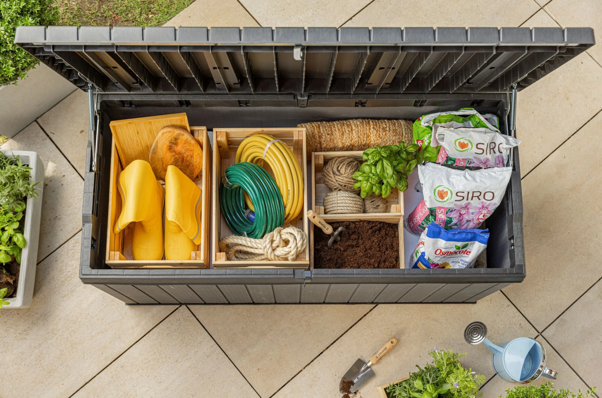 Keter Darwin 100 Gallon Large Resin Deck Box for Patio Outdoor Storage, Grey - Image 14