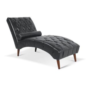 Outdoor Chaise Lounge Chair Upholstered Leather Lounge Chair for Bedroom, Patio, Black