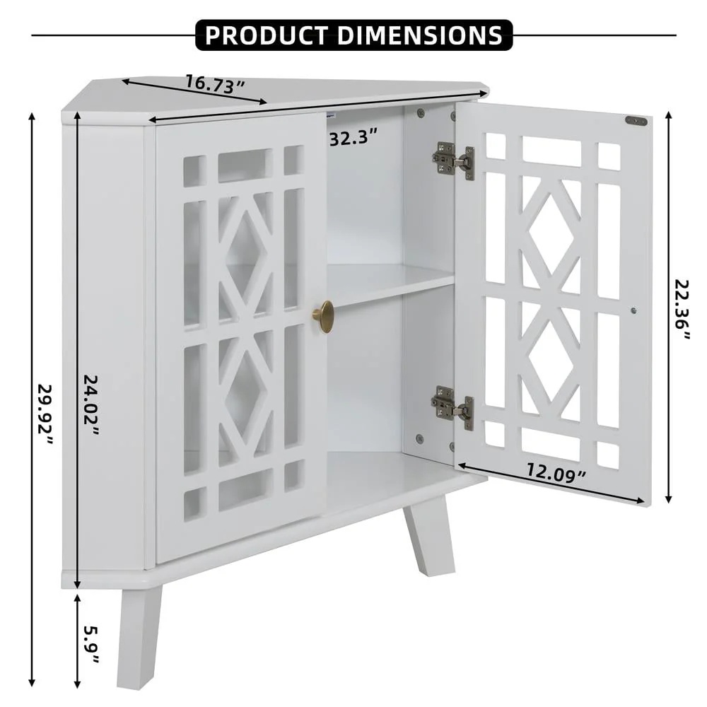 Eclife 32" Corner Sideboard Cabinet Freestanding Space Saving Storage Organizer with 2 Doors and 2-Tier Shelves, White - Image 9