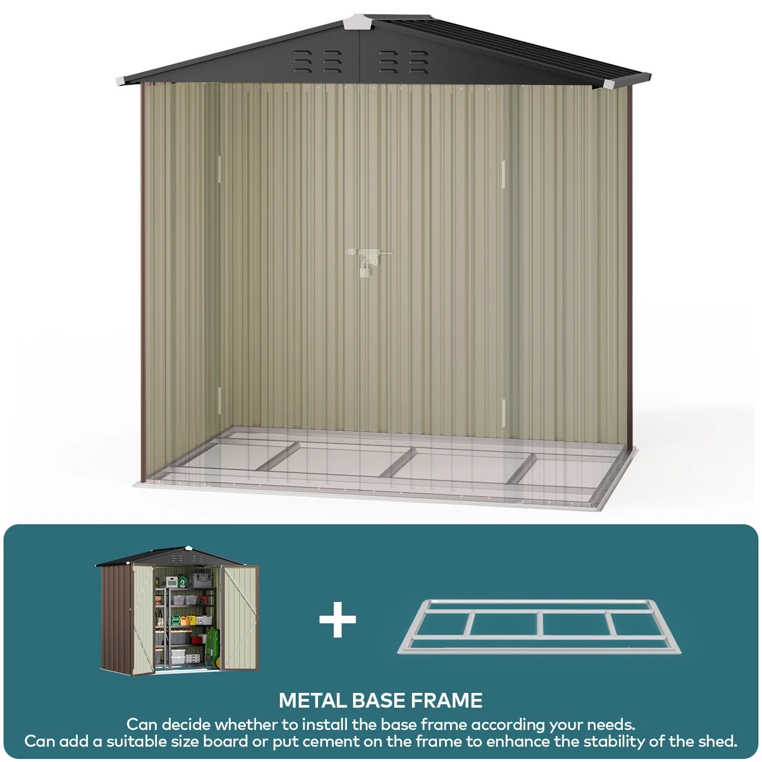 Lofka 6 x 4 FT Outdoor Shed for Storage, Metal Garden Shed with Double Lockable Doors, Brown - Image 6