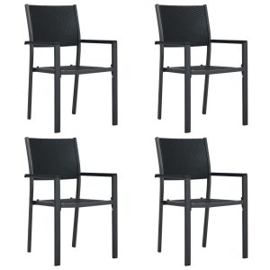 vidaXL Patio Chairs Dining Chair for Deck Porch Black Plastic Rattan Look