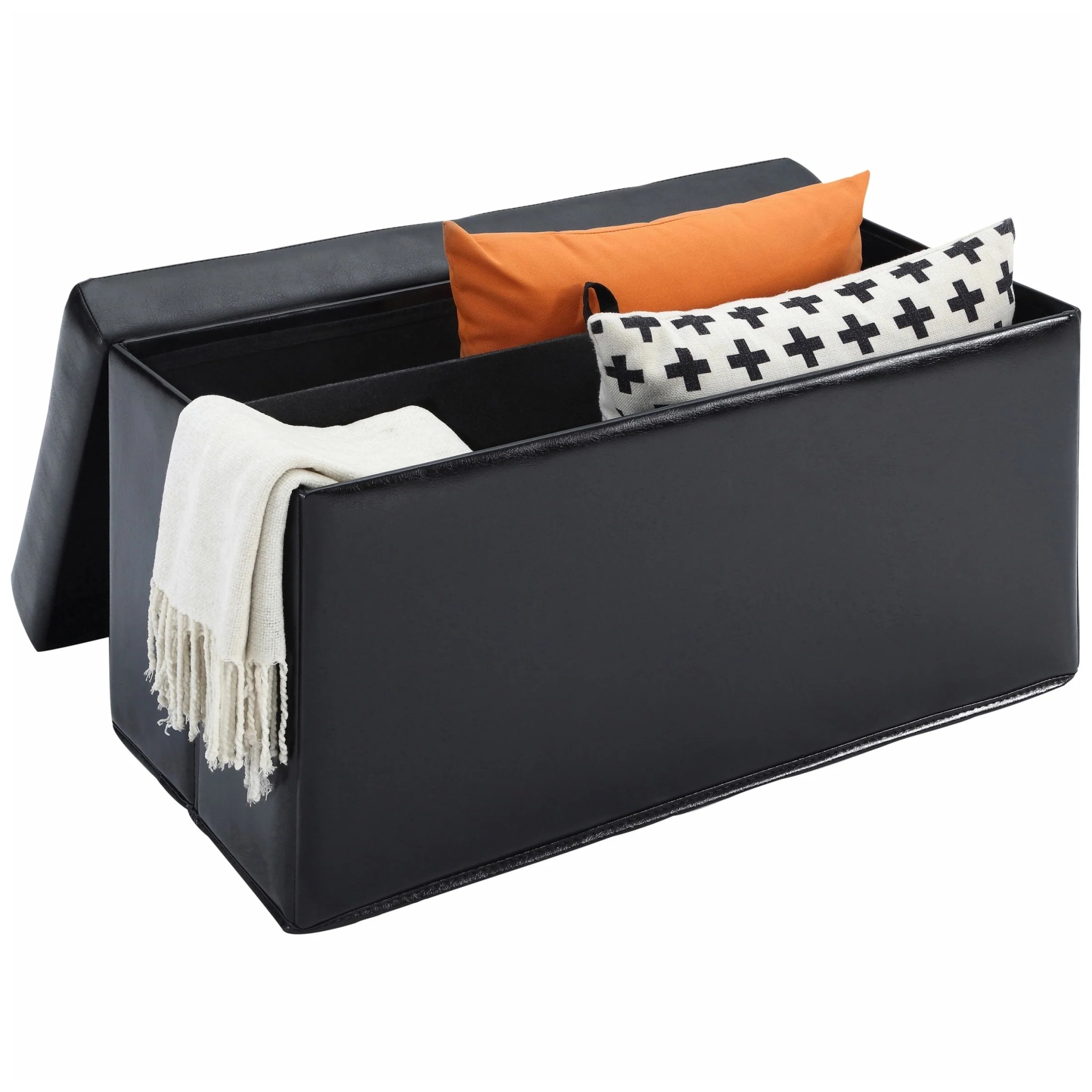 Mainstays 30-inch Collapsible Storage Ottoman, Quilted Black Faux Leather - Image 6